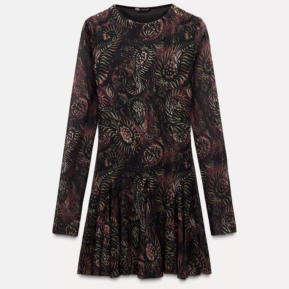 Zara Long Sleeve Dress with Multicolor Pattern